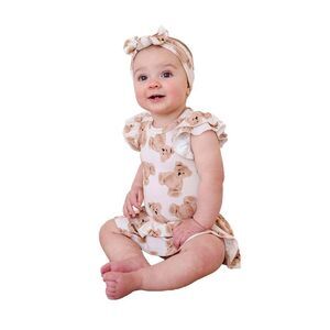 Bums & Roses Girls  Bear Hugs Cap Sleeve Ruffle Dress, Multicolor